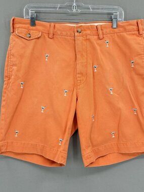Polo Ralph Lauren Shorts Mens 38 Orange Chino Embroidered Martini AOP Preppy 9"